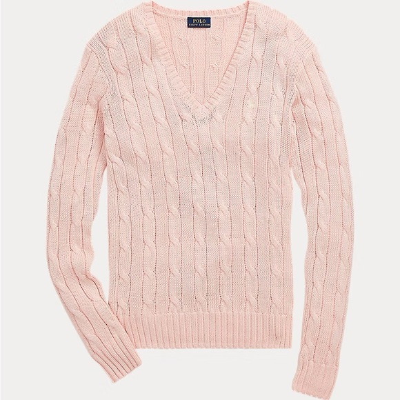 Polo Ralph Lauren Sweaters - Polo Ralph Lauren Women’s Light Pink Cable Knit V-Neck Sweater – Size S